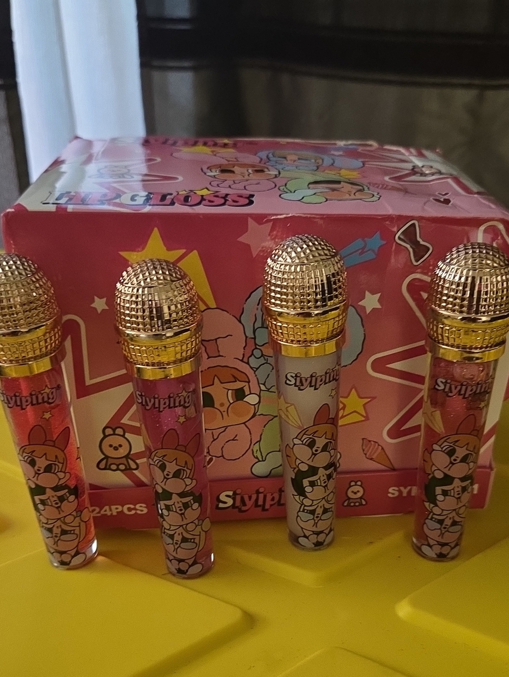 Box Of 24  Microphone Animated Characters Lip Gloss - 4 Light Gloss Colors